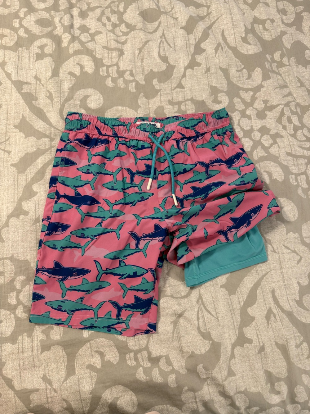 🦈 Maamgic Shark Print Swim Trunks + Compression Liner Shorts Set Youth 14/16